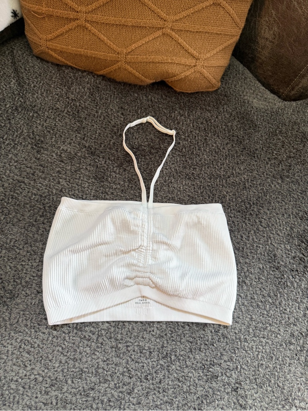 aerie White Ribbed seamless Strapless Tube Top with Halter Strap